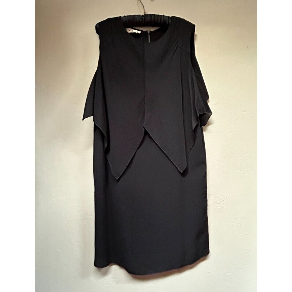 Marni Womens Overlay Cold Shoulder Sheath Dress Sz 44 Black Viscose Office Italy